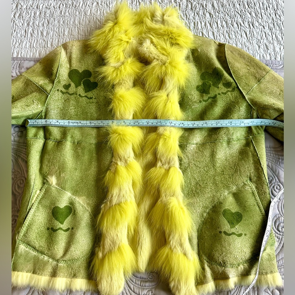 Fur & Leather Lime Green Reversible Coat. - Picture 9 of 10